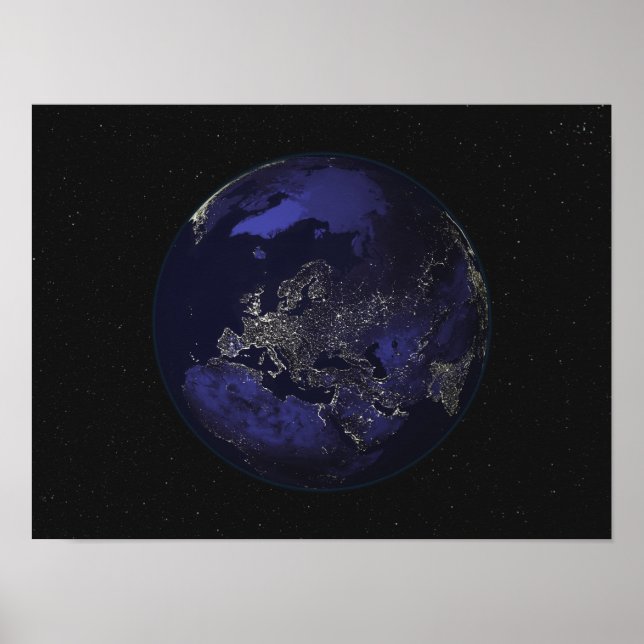 Poster Terre entière la nuit montrant les lumières de la  (Devant)