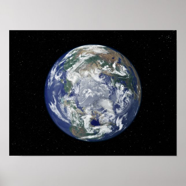 Poster Terre entièrement éclairée centrée sur le pôle Nor (Devant)