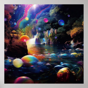 Poster Terre Fantastique Enchantée Colorée Magique