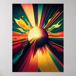 Poster Terre futuriste et ligne Soleil Art Retro Wall Art