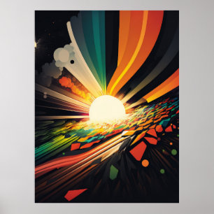 Poster Terre futuriste et ligne Soleil Art Retro Wall Art
