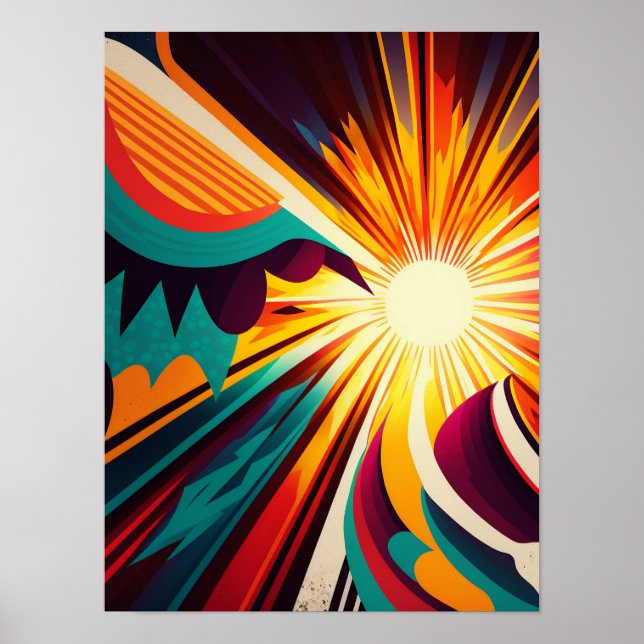 Poster Terre futuriste et ligne Soleil Art Retro Wall Art (Devant)
