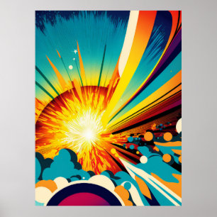 Poster Terre futuriste et ligne Soleil Art Retro Wall Art