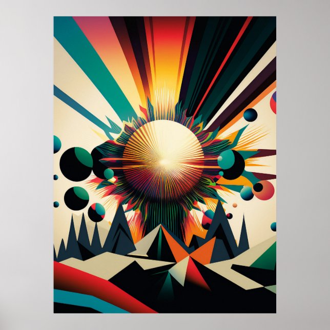 Poster Terre futuriste et ligne Soleil Art Retro Wall Art (Devant)
