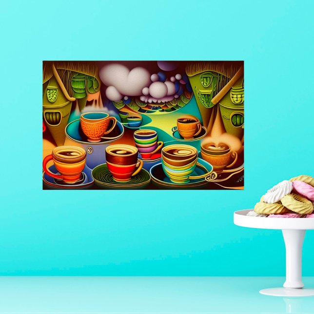 Poster Terre lunaire des tasses à café Art numérique (Créateur téléchargé)