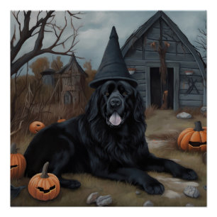 Poster Terre-Neuve Citrouille Halloween effroi