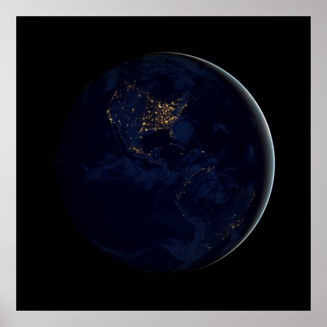 Poster Terre Pleine La Nuit Avec Les Lumières De La Ville (Devant)