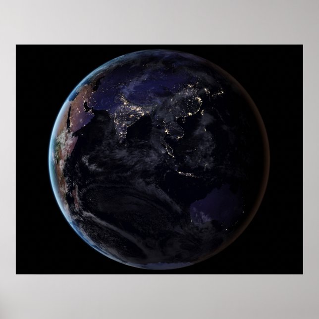 Poster Terre Pleine Montrant Les Lumières De La Ville D'A (Devant)
