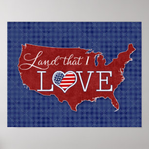Poster Terre que j'AIME - Coeur et drapeau américains