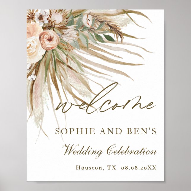 Poster Terreux Fleurs Séchées de Pampas Mariage Bienvenue (Devant)