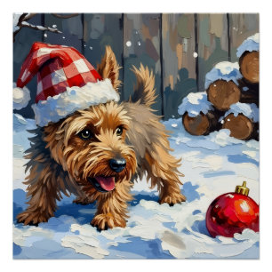 Poster Terrier Cairn enjoué creusant pour Noël T