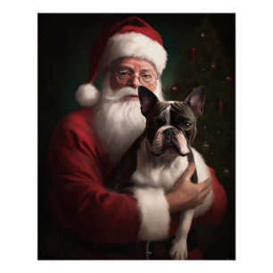 Poster Terrier de Boston avec le Père Noël Noël Festif