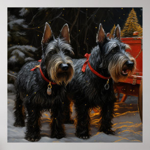 Poster Térrier Écossais Traîneau de Neige Décor de Noël 