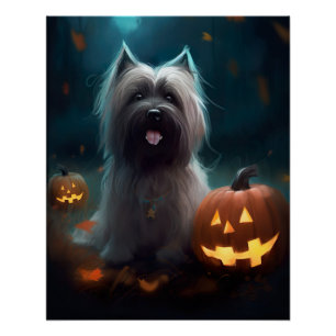 Poster Terrier Skye d'Halloween avec citrouilles effrayan