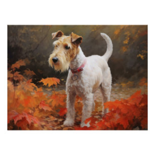Poster Terrier Wirefox dans les feuilles d'automne chute 