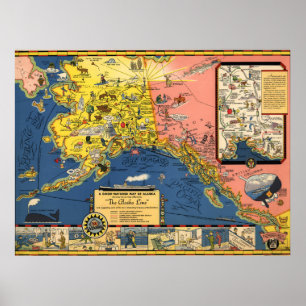 Poster Territoire 1934 de carte de l'Alaska