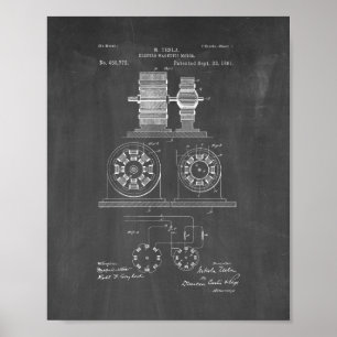 Poster Tesla Electro Magnetic Motor Patent - Chalkboard