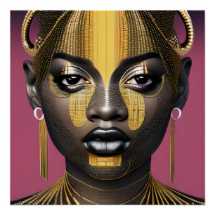 Poster Tessa Queen Golden Brown cheveux noir Melanin Afro