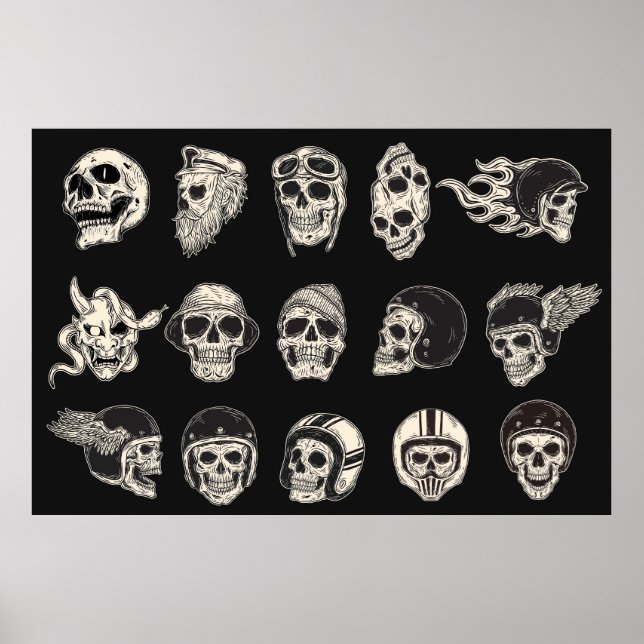 Poster Tête de casque de cavalier crâne (Devant)