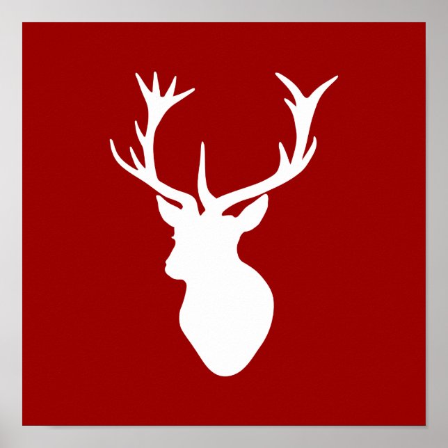 Poster Tête de cerf de Noël rouge et blanc (Devant)