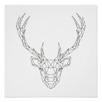 Tête de cerf Géométrique Noir & Blanc Art Moderne