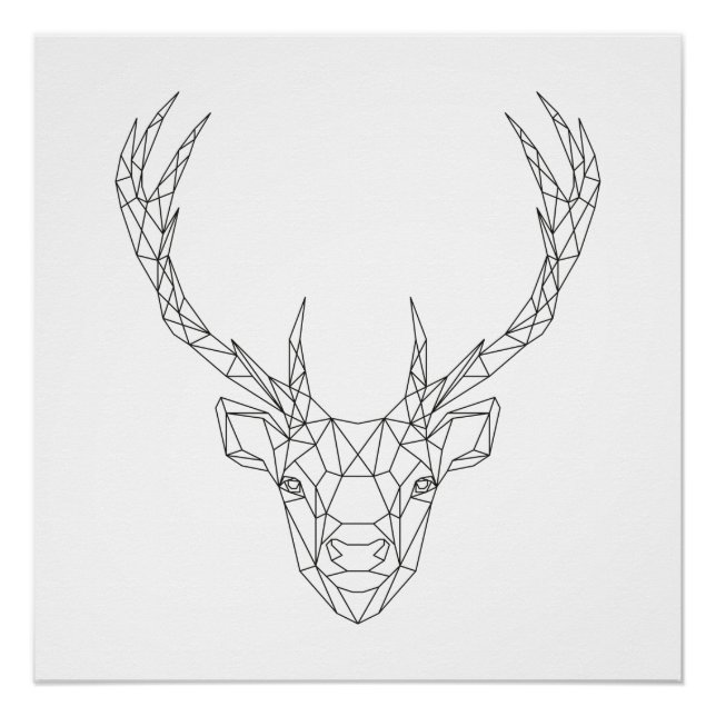 Poster Tête de cerf Géométrique Noir & Blanc Art Moderne  (Devant)