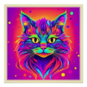 Poster Tête de Chat Colorée en Œuvre d'Art