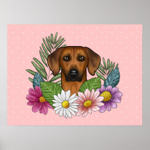 Poster Tête de chien Rhodesian Ridgeback Fleurs Colorées