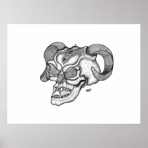 Poster Tête de diable crâne noir et blanc
