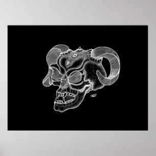 Poster Tête de diable crâne noir et blanc