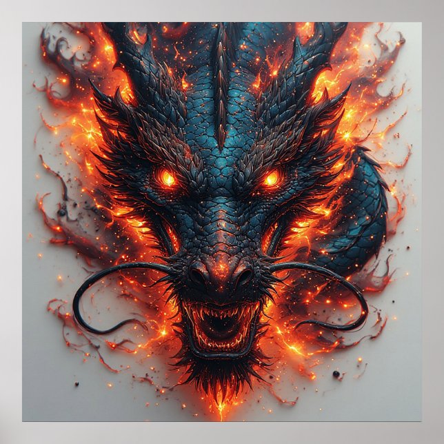 Poster Tête de dragon avec yeux en fer (Devant)