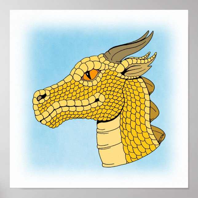 Poster Tête de dragon d'or en profil (Devant)