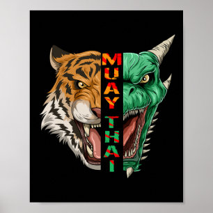 Poster Tête de dragon et de tigre - Cadeau Muay Thai et k