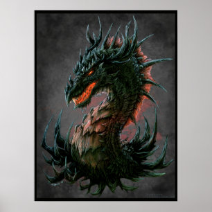 Poster Tête de dragon noir Regal - Couleur complète
