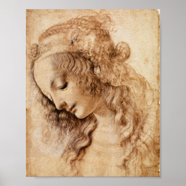 Poster Tête de femme par Leonardo da Vinci (Devant)