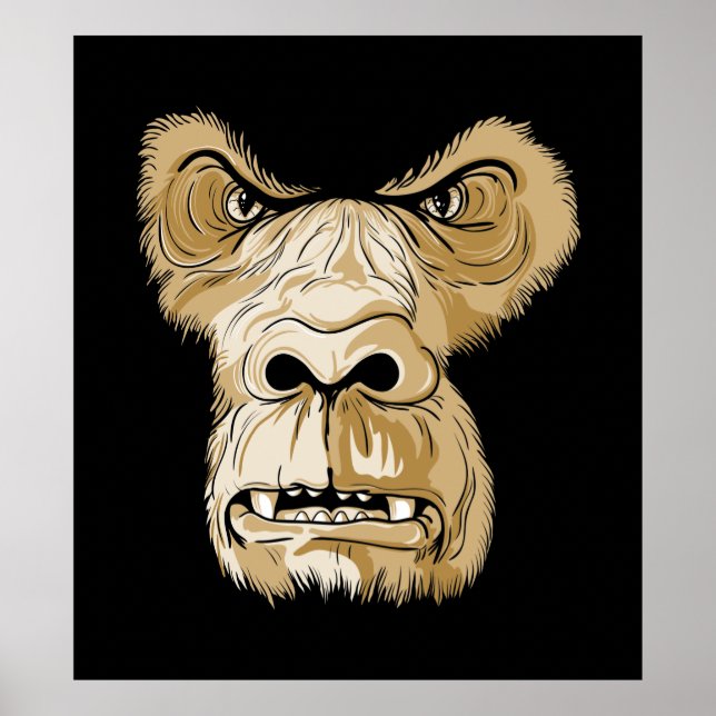 Poster Tête de gorille sur arrière - plan noir (Devant)