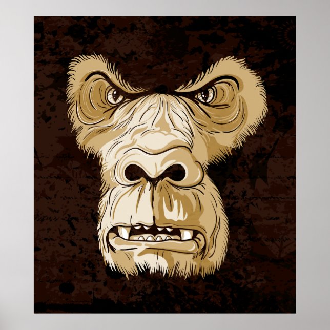 Poster Tête de gorille sur grunge brun noir arrière - pla (Devant)