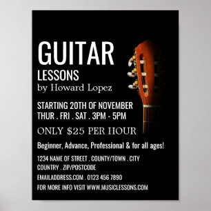 Poster Tête de guitare, leçons de guitare publicité