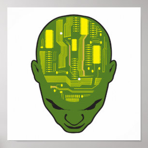 Poster tête de la carte de circuits imprimés jaune et ver