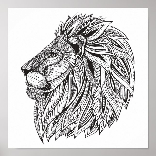 Poster Tête de lion à motifs ethniques 2 (Devant)