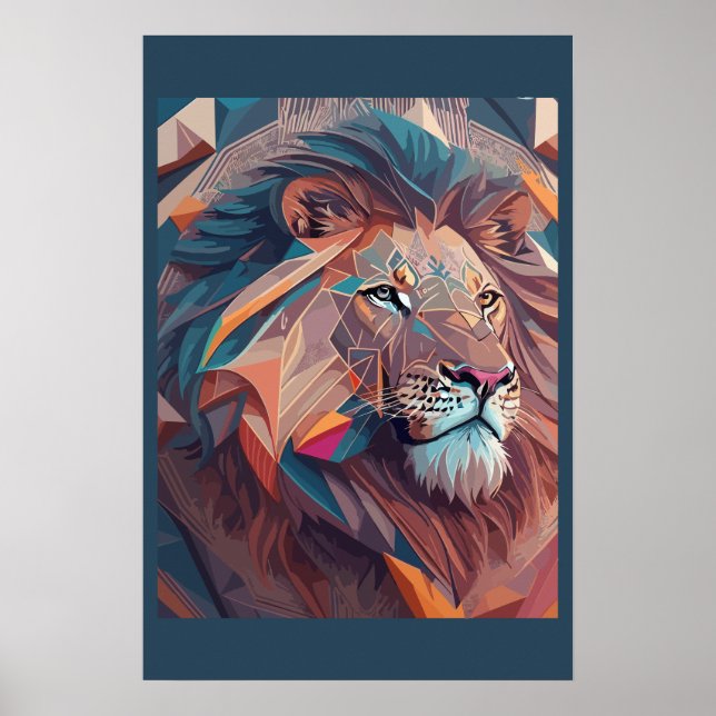 Poster Tête de lion baroque | Art de construction géométr (Devant)