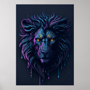 Poster Tête de lion colorée à goutte