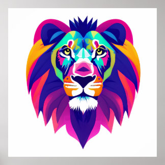 Poster Tête de lion géométrique colorée