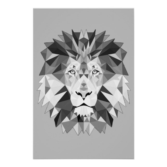 Poster Tête de lion géométrique cool (Devant)