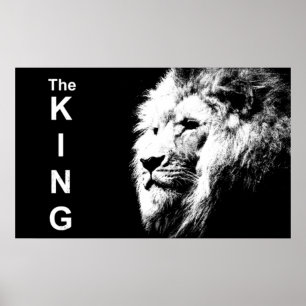 Poster Tête de lion noire et blanche Modèle d'art pop mod