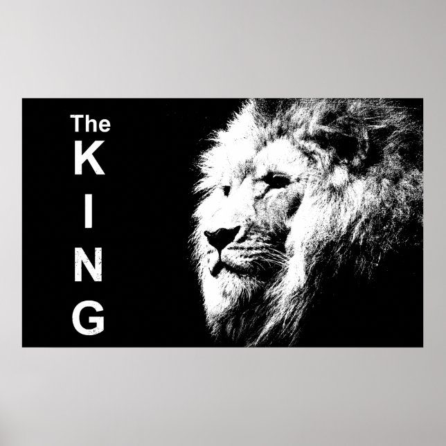 Poster Tête de lion noire et blanche Modèle d'art pop mod (Devant)