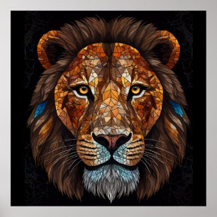 Poster Tête de Lions avec effet mosaïque vitrail
