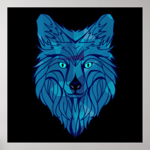 Poster Tête de loup bleu Poly