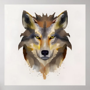 Poster Tête de loup d'aquarelle