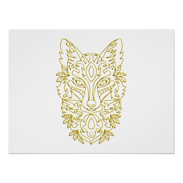 Poster Tête de loup en or (Devant)